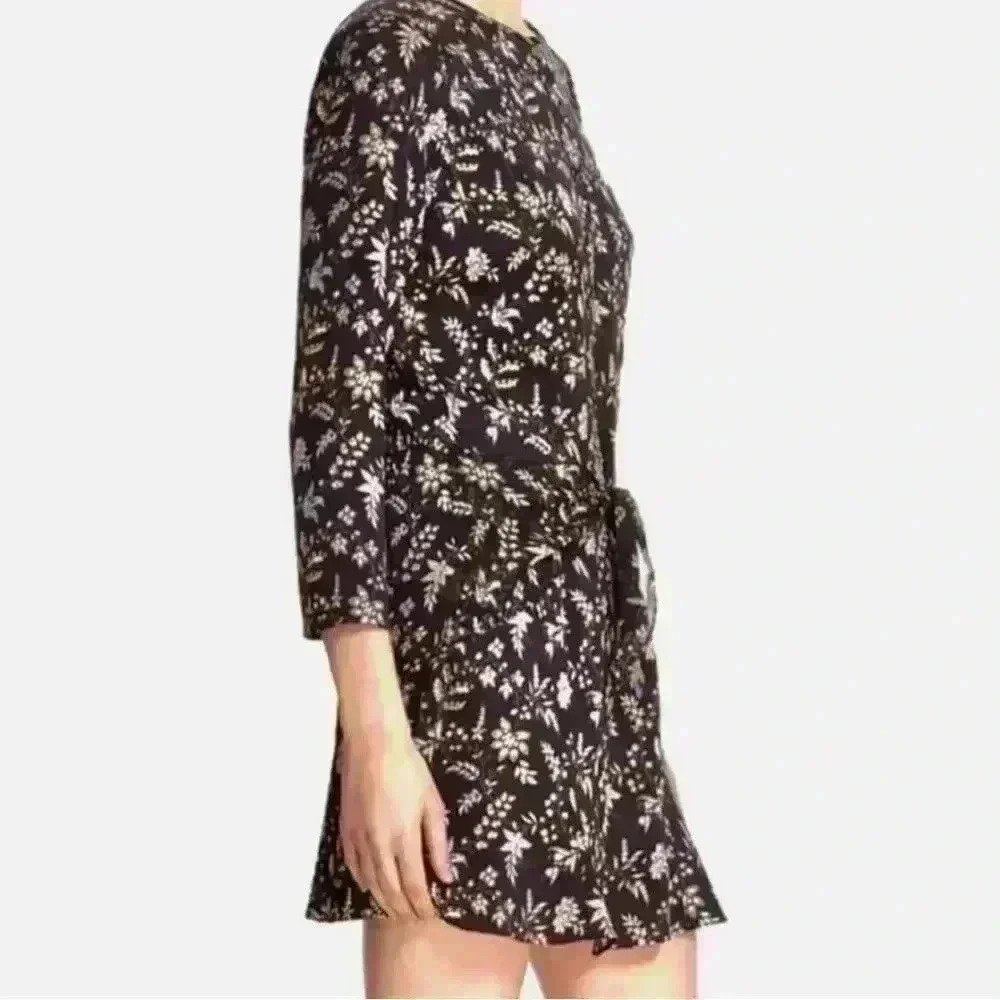 Veronica Beard Stella Silk Tie Waist Dress | Black Floral | SZ 6 - Picture 2 of 12